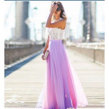 Boho Lace Maxi Dress Ladies Sleeveless Hollow Out Long Sundress Blue Pink Purple